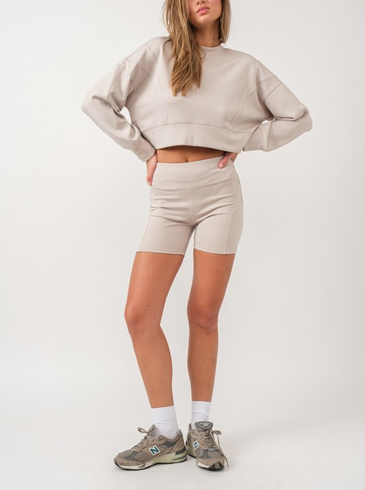 Zoey Loose fit Seam Detailed Top & Bike Shorts Set