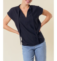 Tied V-Neck Drop Shoulder Blouse