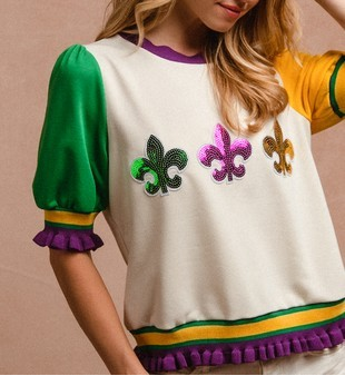 MG Fleur De Lis Color Block Top