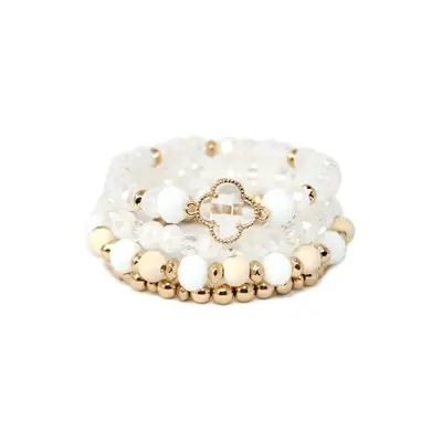 White Crystal & Gold Clover Bracelet Stack