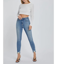 Stretch HR Ankle Skinny Frayed Hem Jeans