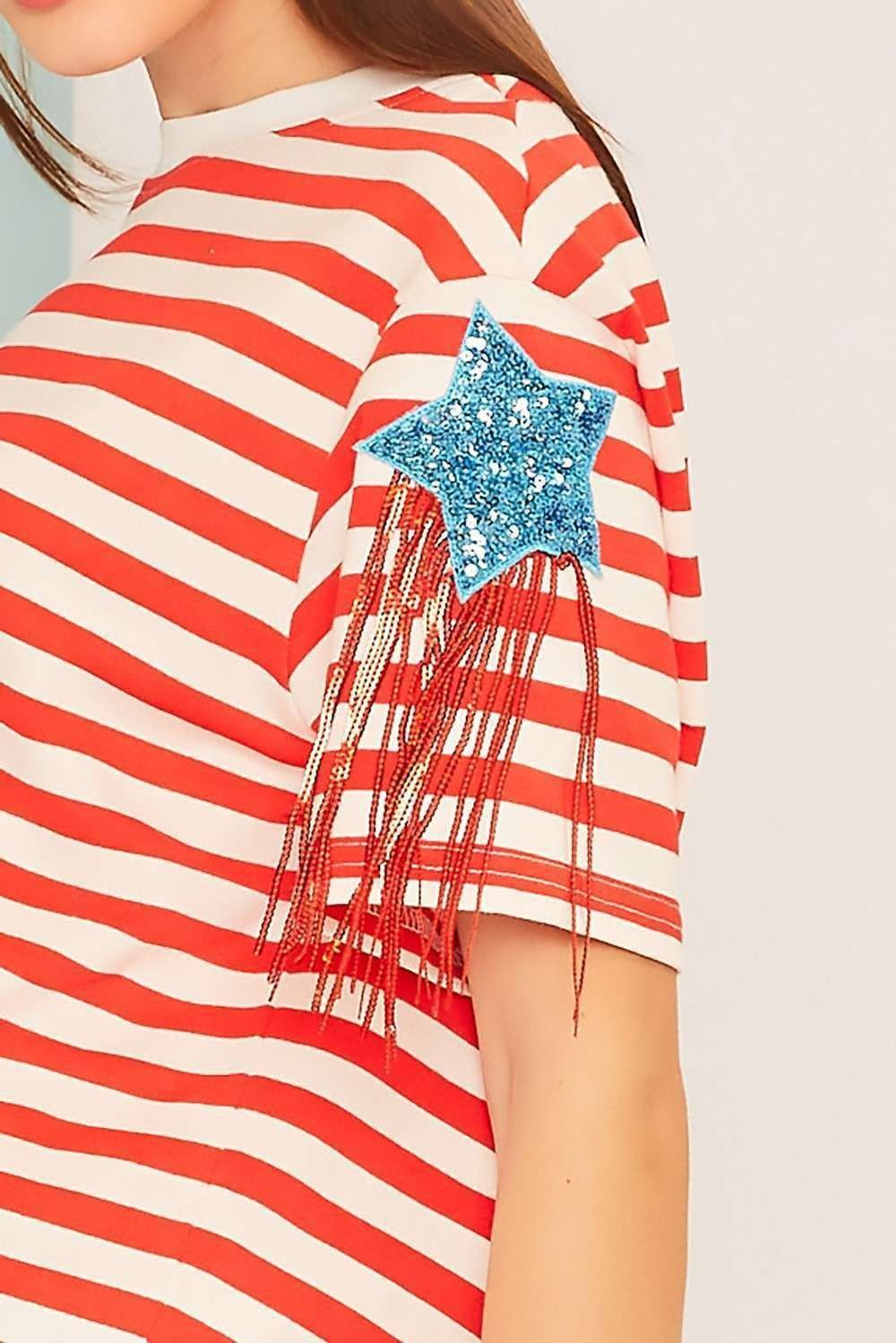 Fourth Of July Fringe Star Patch Top