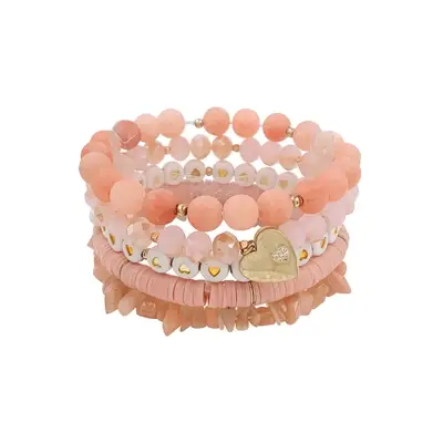 Pink Crystal & Heart Bracelet Stack