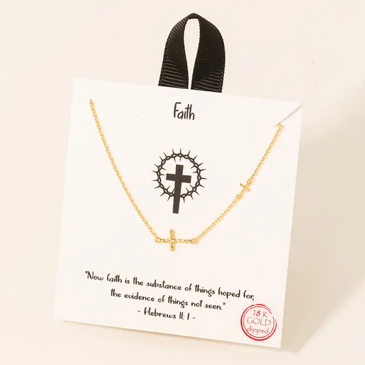 Gold Dipped Dented Cross Pendant Necklace
