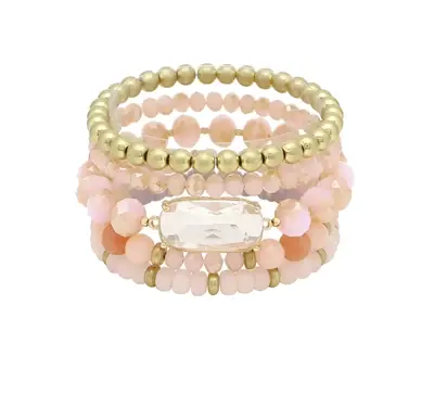 Pink Crystal & Gold Stone Bracelet Stack