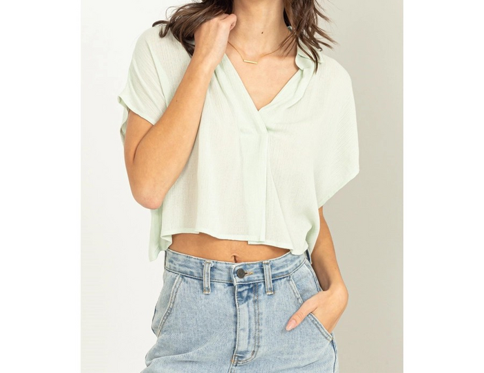 Collared V-Neck Crop Top