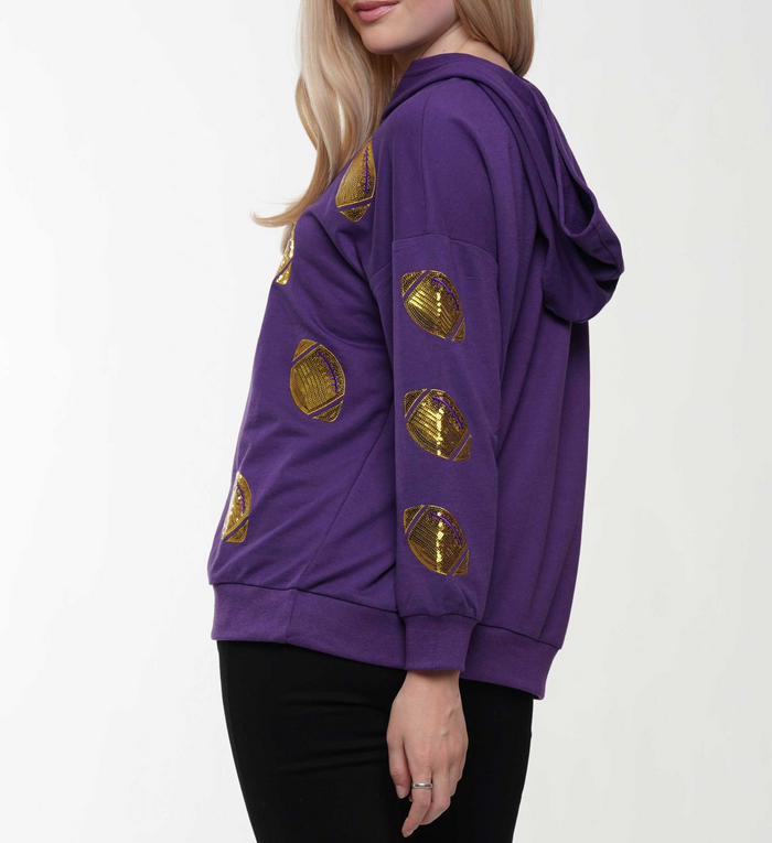 Purple & Gold Football Sequin Hoodie