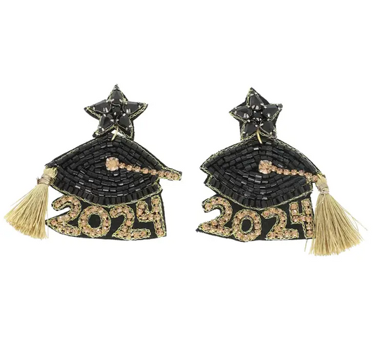 Class Of 2024 Graduation Cap Beaded Earrings