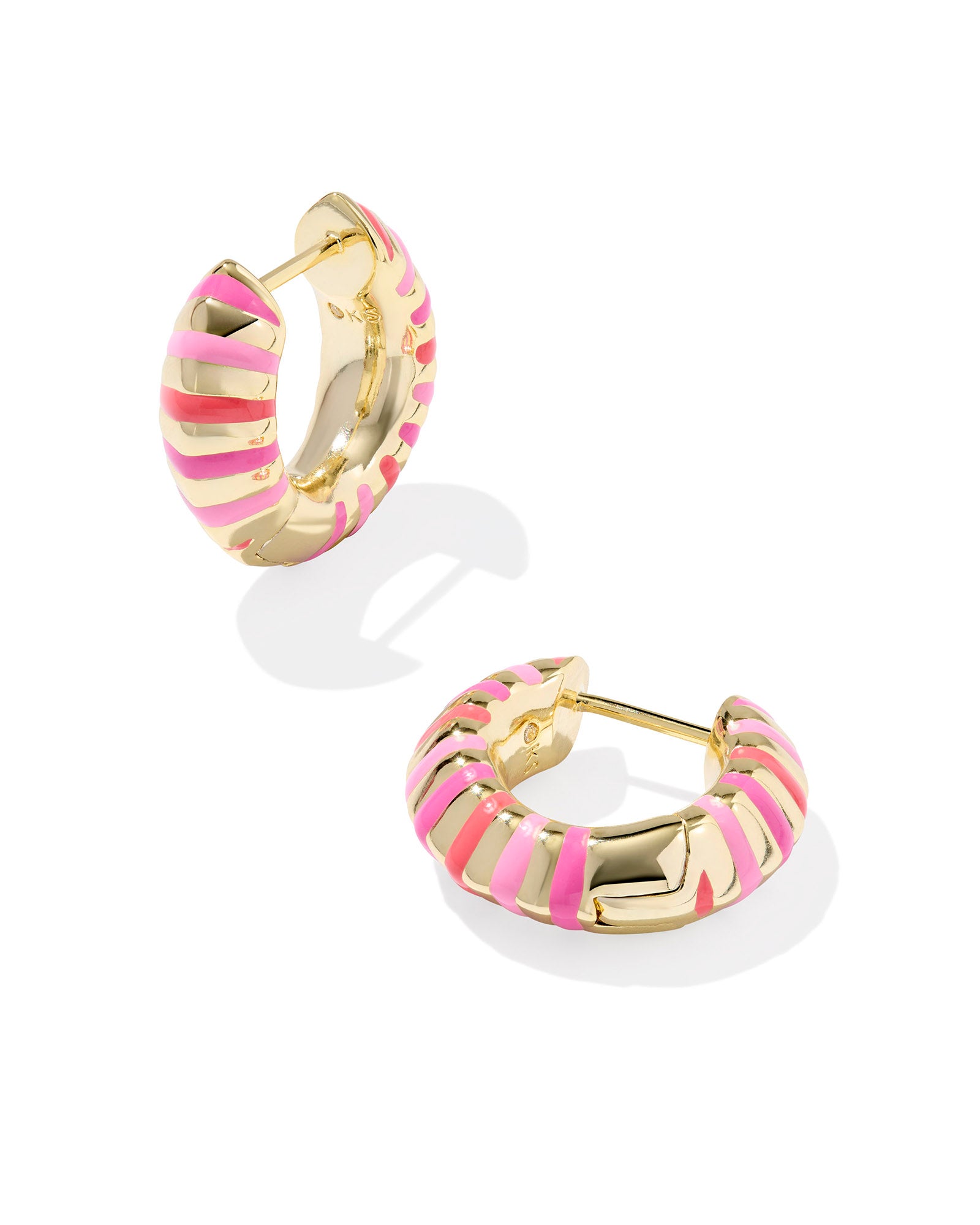 MIKKI ENAMEL HUGGIE EARRINGS GOLD PINK MIX