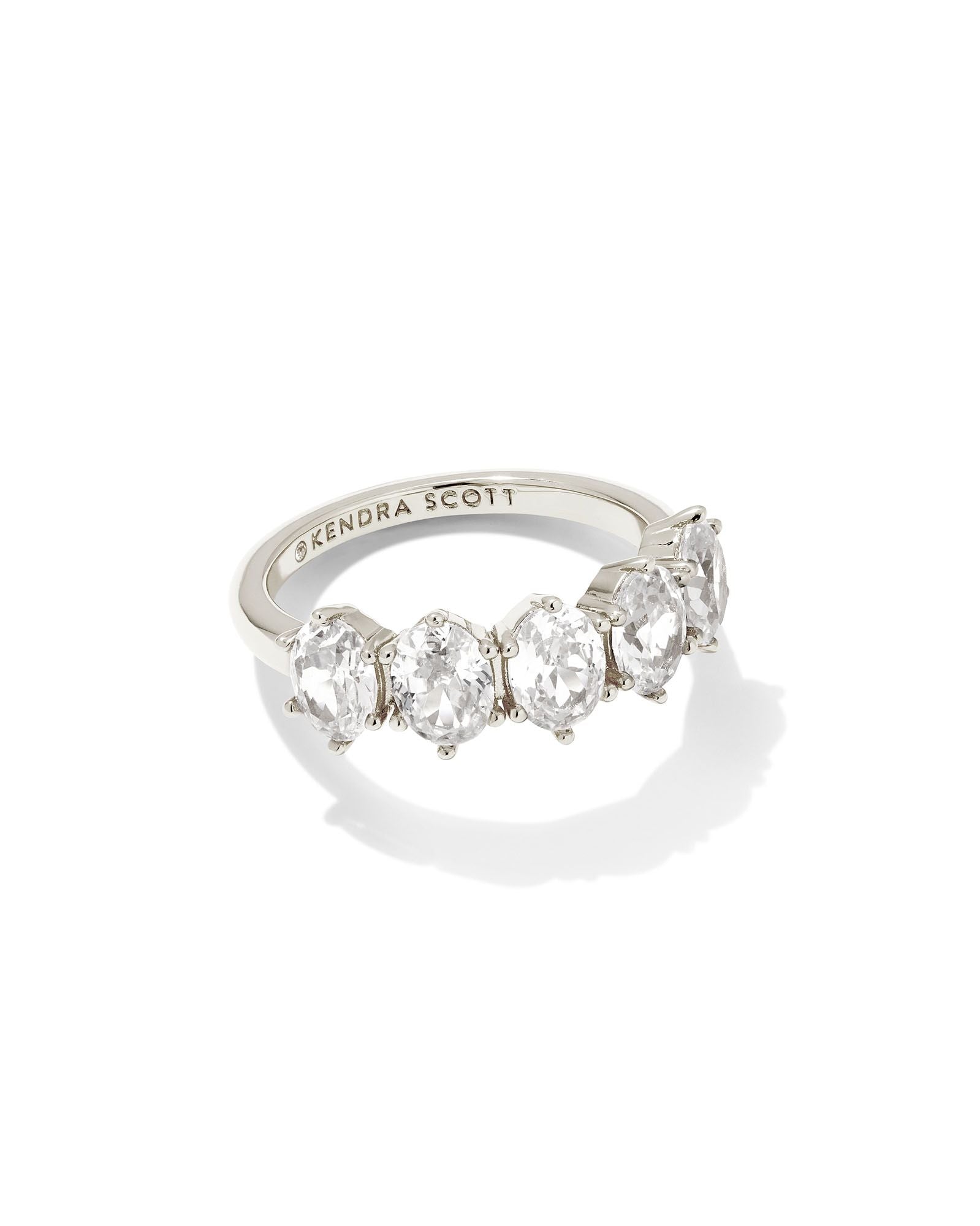 CAILIN CRYSTAL BAND RING RHODIUM METAL WHITE CZ