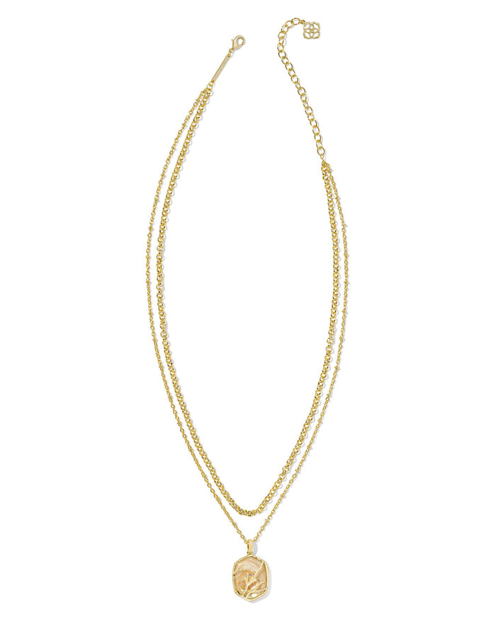DAPHNE CORAL FRAME MULTI STRAND NECKLACE GOLD IRIDESCENT ABALONE