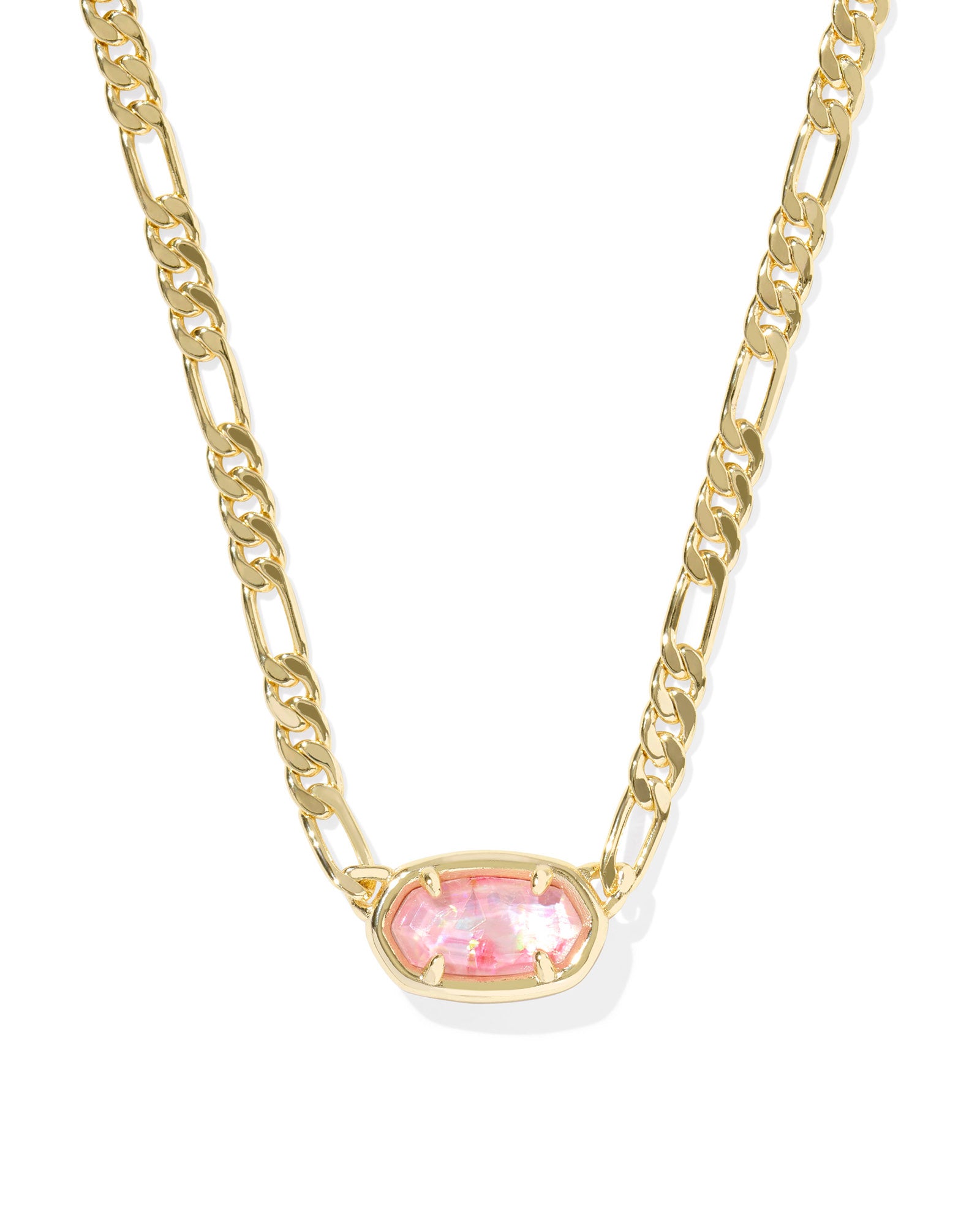 ELISA FIGARO CHAIN SHORT PENDANT NECKLACE GOLD PINK IRIDESCENT MOTHER OF PEARL