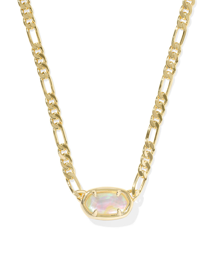 ELISA FIGARO CHAIN SHORT PENDANT NECKLACE GOLD IRIDESCENT ABALONE