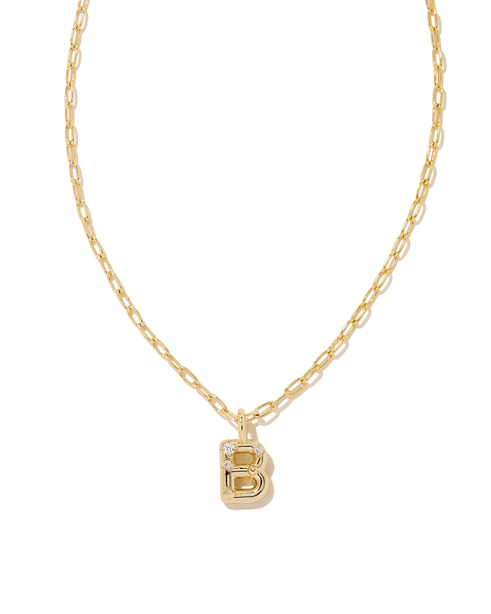 CRYSTAL LETTER B SHORT PENDANT NECKLACE GOLD WHITE CZ
