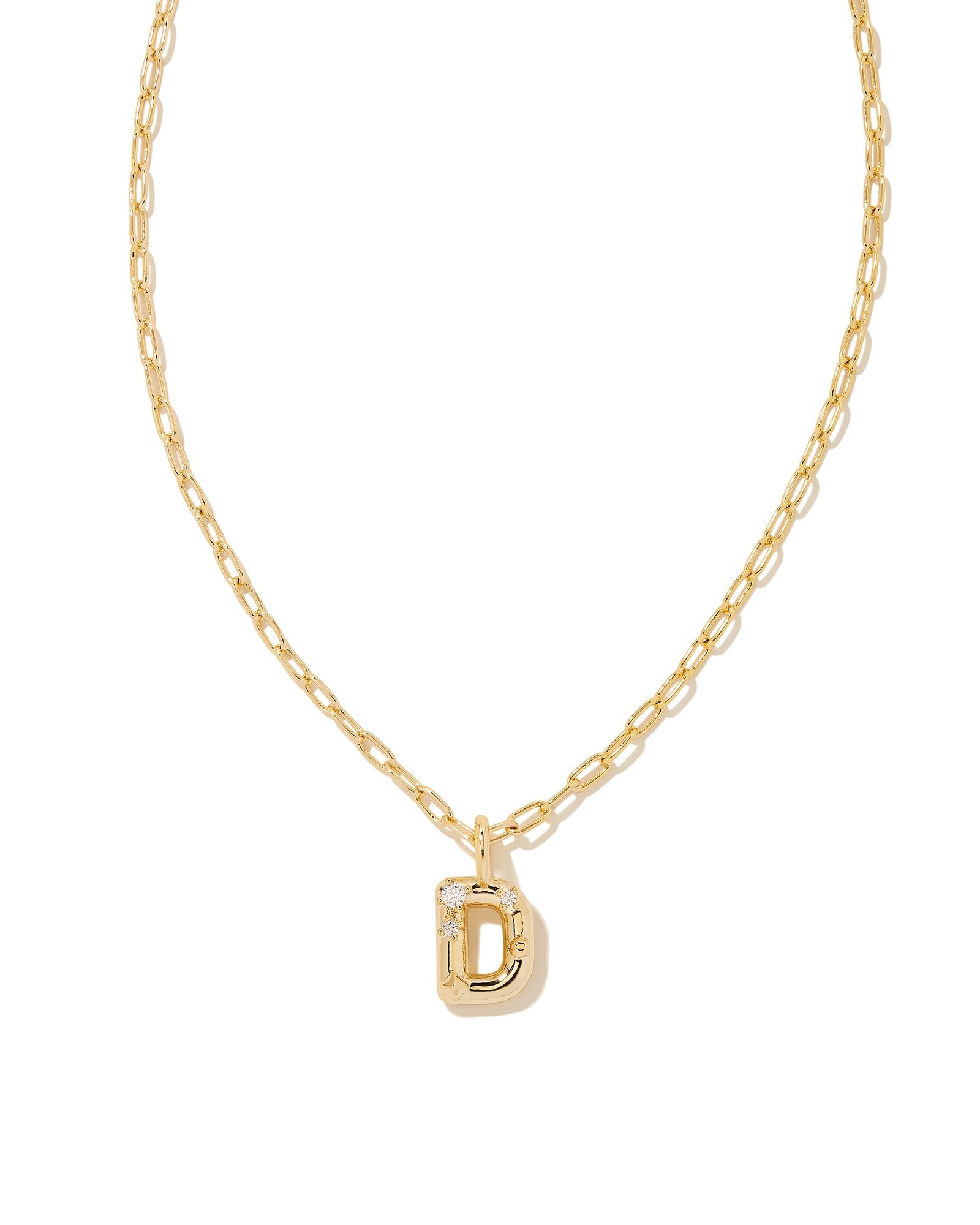 CRYSTAL LETTER D SHORT PENDANT NECKLACE GOLD WHITE CZ