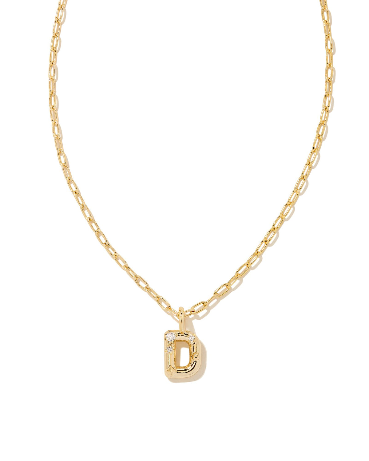 CRYSTAL LETTER D SHORT PENDANT NECKLACE GOLD WHITE CZ