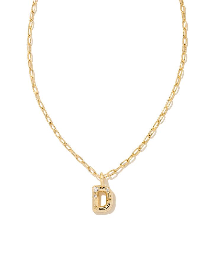 CRYSTAL LETTER D SHORT PENDANT NECKLACE GOLD WHITE CZ