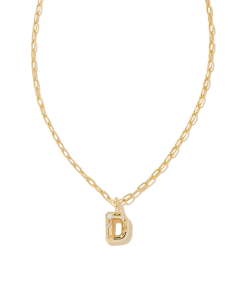 CRYSTAL LETTER D SHORT PENDANT NECKLACE GOLD WHITE CZ