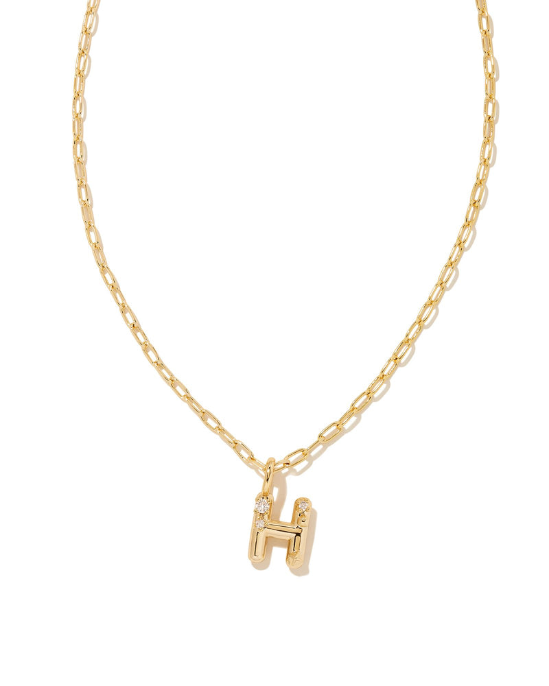CRYSTAL LETTER H SHORT PENDANT NECKLACE GOLD WHITE CZ