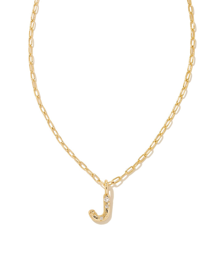 CRYSTAL LETTER J SHORT PENDANT NECKLACE GOLD WHITE CZ