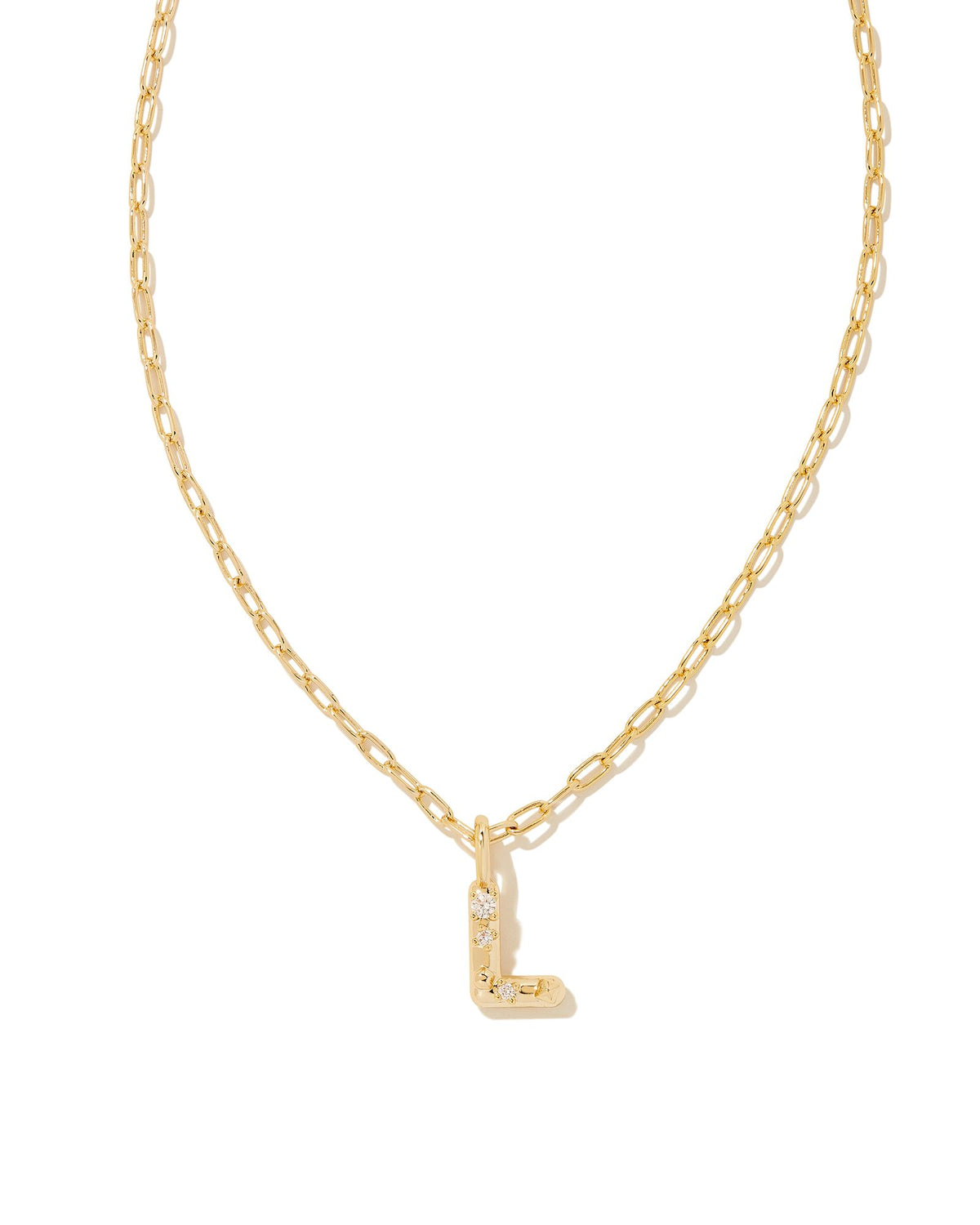 CRYSTAL LETTER L SHORT PENDANT NECKLACE GOLD WHITE CZ