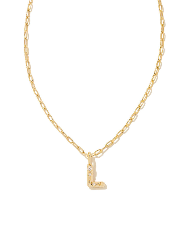 CRYSTAL LETTER L SHORT PENDANT NECKLACE GOLD WHITE CZ