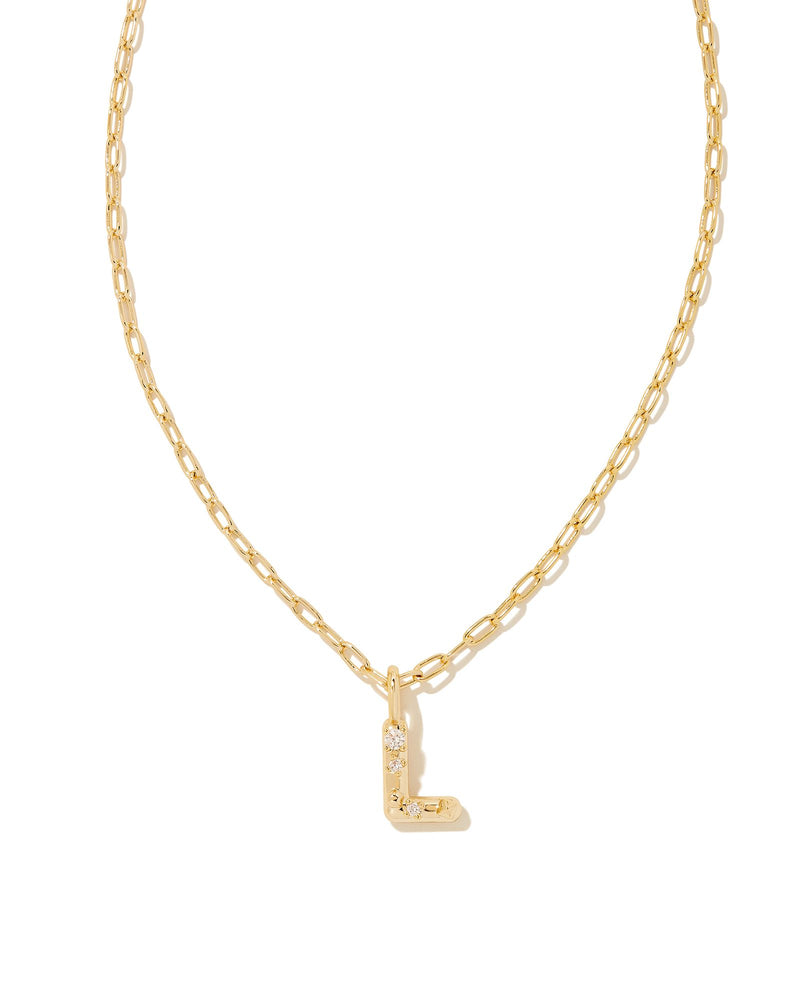CRYSTAL LETTER L SHORT PENDANT NECKLACE GOLD WHITE CZ