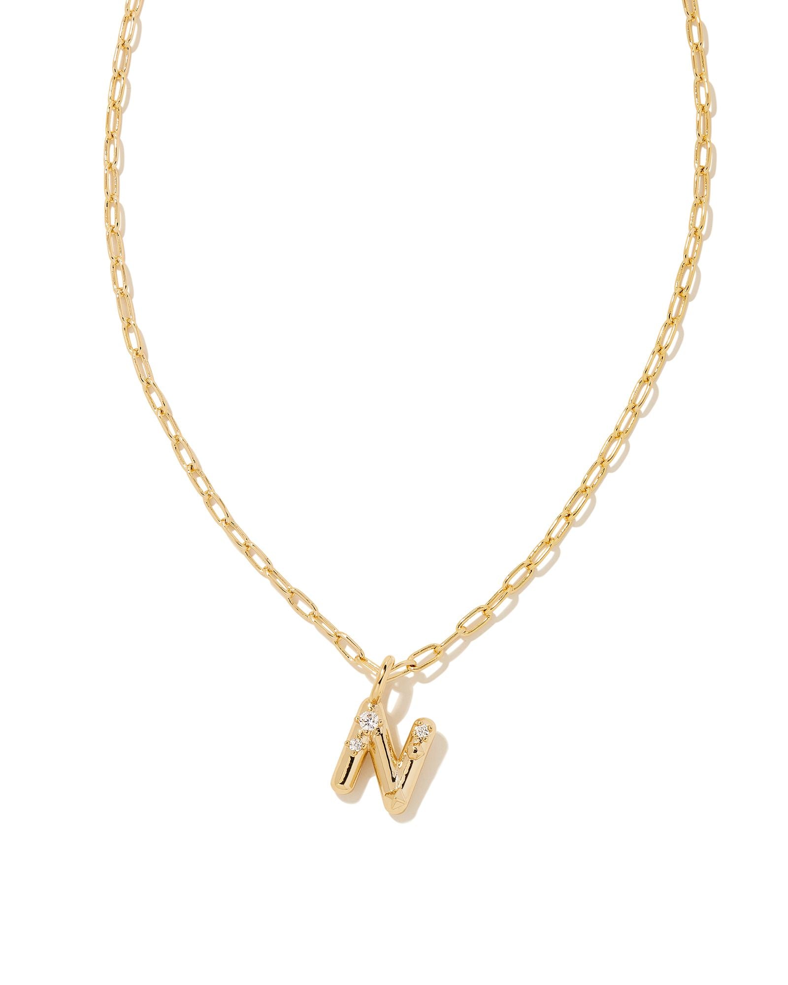 CRYSTAL LETTER N SHORT PENDANT NECKLACE GOLD WHITE CZ