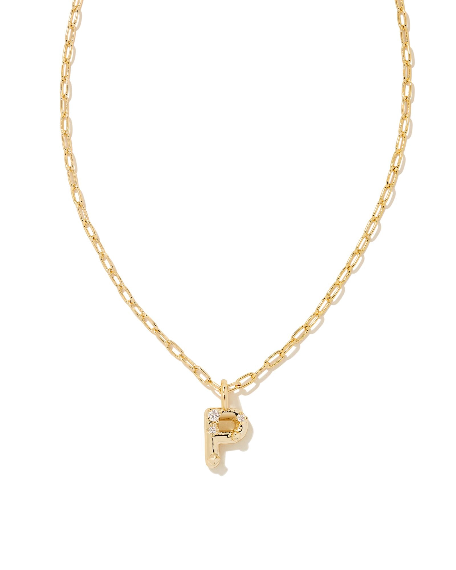 CRYSTAL LETTER P SHORT PENDANT NECKLACE GOLD WHITE CZ