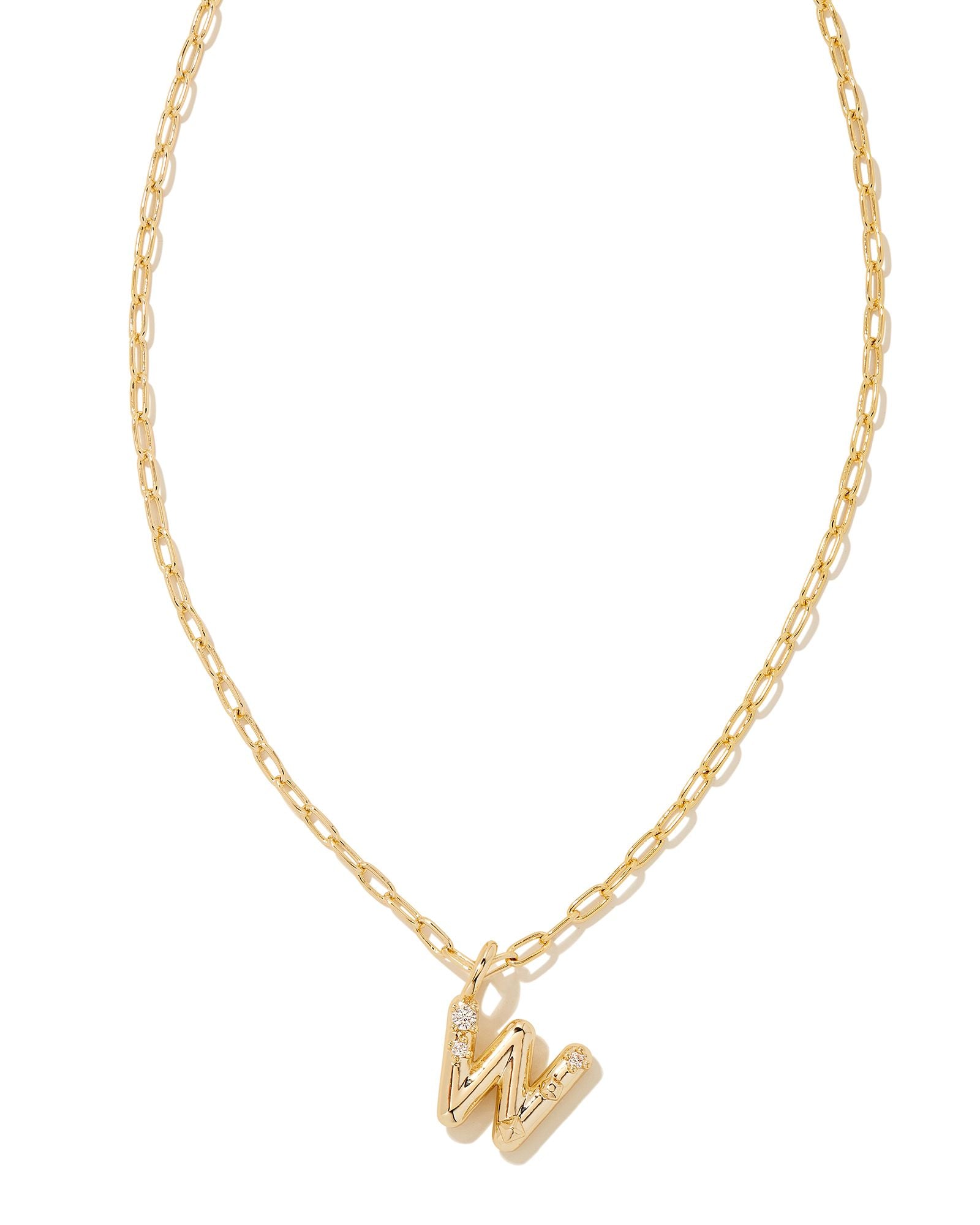 CRYSTAL LETTER W SHORT PENDANT NECKLACE GOLD WHITE CZ