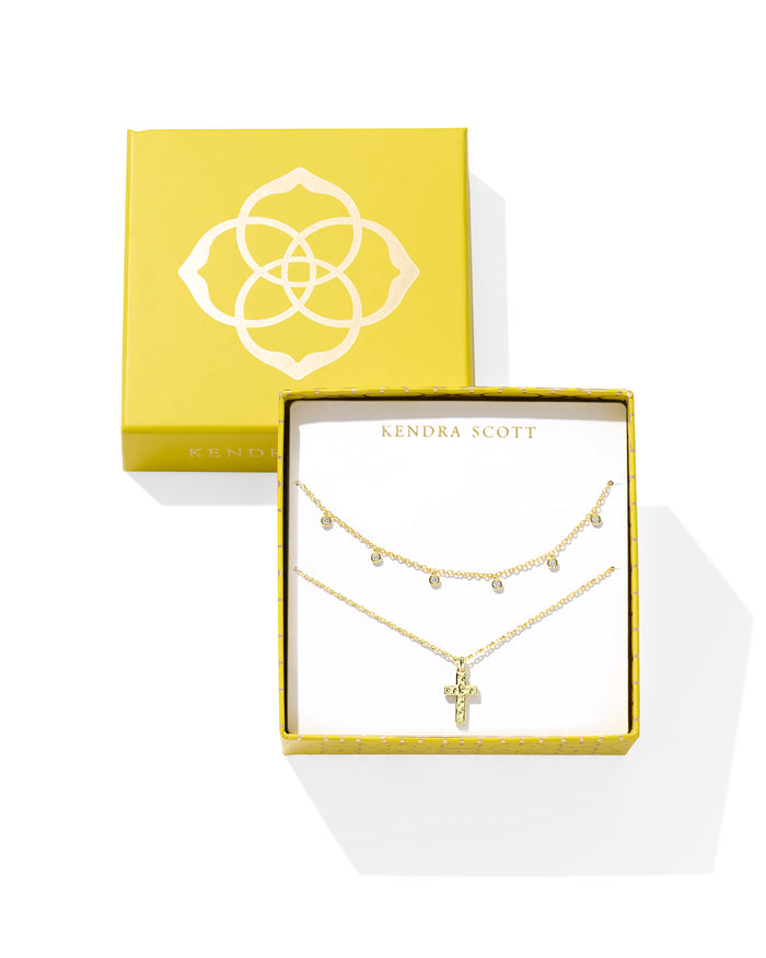 AMELIA CROSS NECKLACE GIFT SET GOLD WHITE CZ