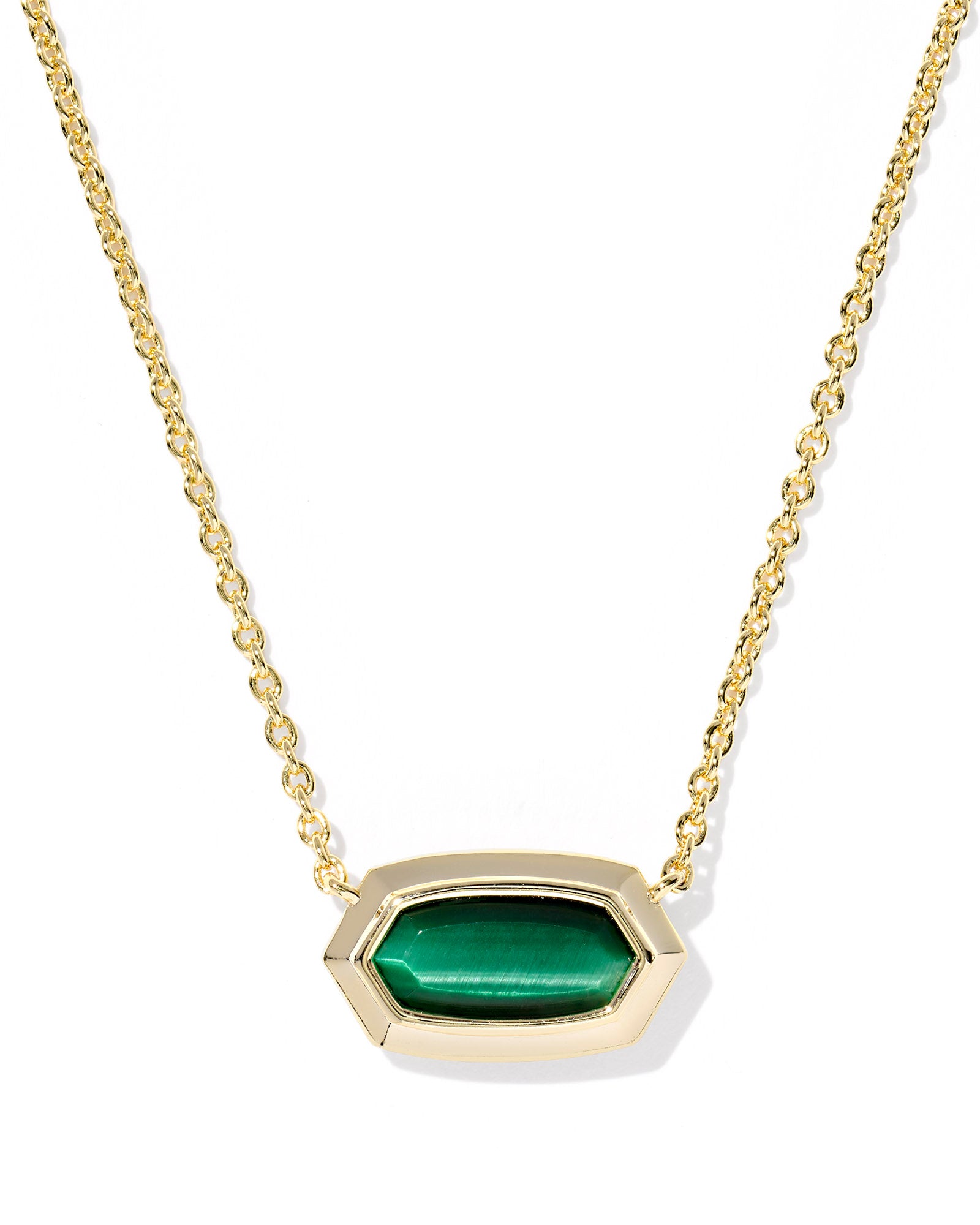 ELISA BEZEL SHORT PENDANT NECKLACE GOLD GREEN TIGERS EYE