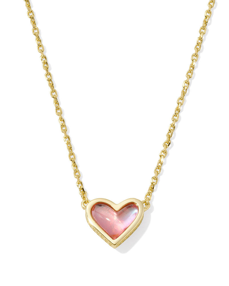 FRAMED ARI HEART PENDANT NECKLACE GOLD BLUSH DICHROIC GLASS