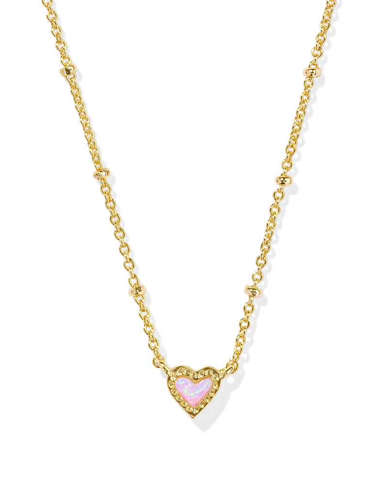 MINI ARI HEART SATELLITE SHORT PENDANT NECKLACE GOLD BUBBLEGUM PINK KYOCERA OPAL