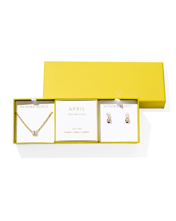 CAILIN BIRTHSTONE GIFT SET GOLD WHITE CZ APRIL