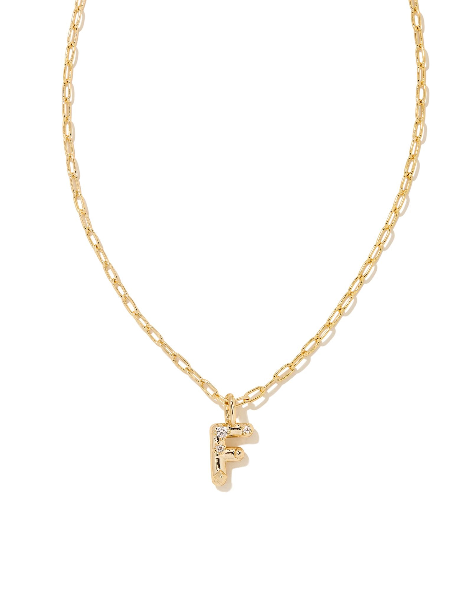CRYSTAL LETTER F SHORT PENDANT NECKLACE GOLD WHITE CZ