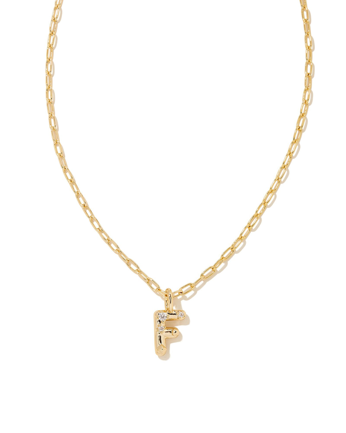CRYSTAL LETTER F SHORT PENDANT NECKLACE GOLD WHITE CZ