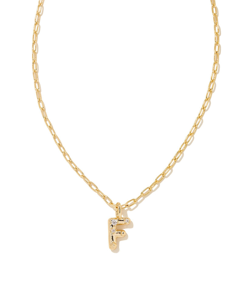 CRYSTAL LETTER F SHORT PENDANT NECKLACE GOLD WHITE CZ