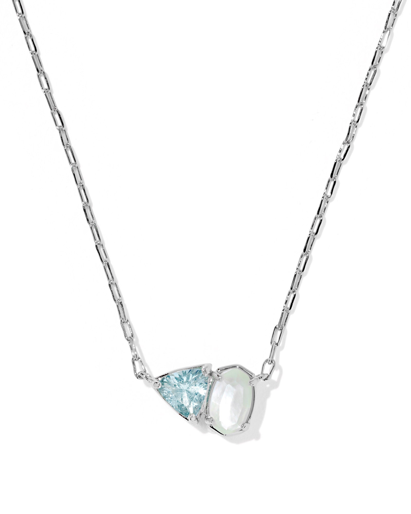 TATUM SHORT PENDANT NECKLACE SILVER LIGHT BLUE MIX
