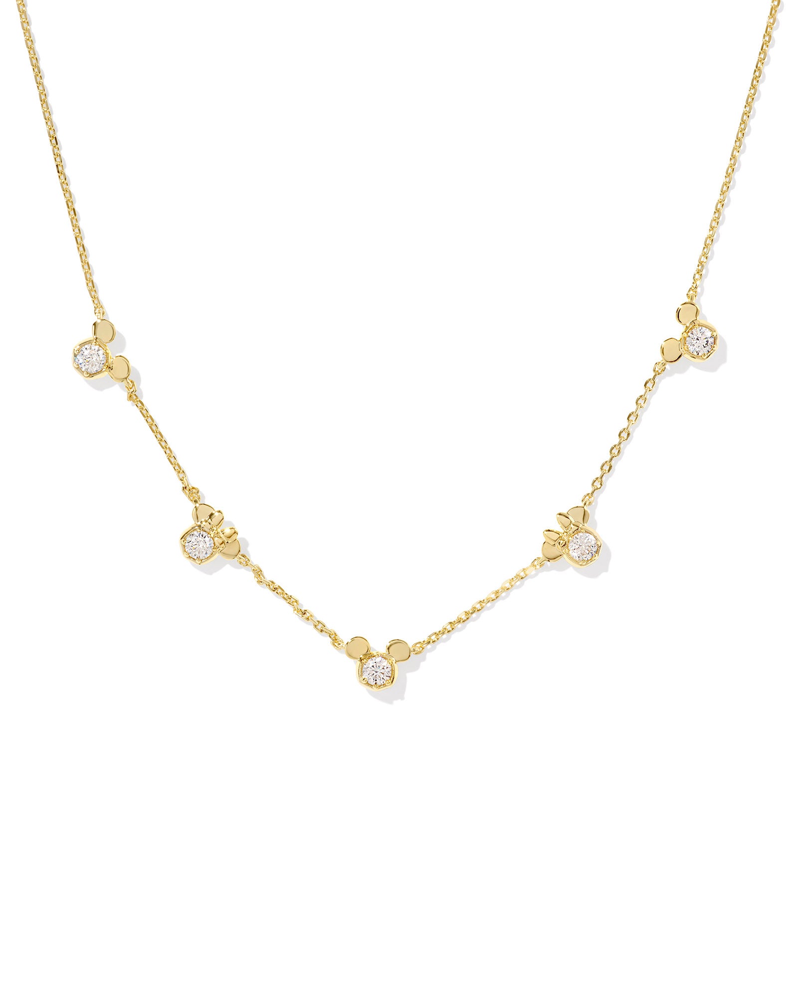 MICKEY MINNIE MOUSE STRAND NECKLACE GOLD WHITE CRYSTAL