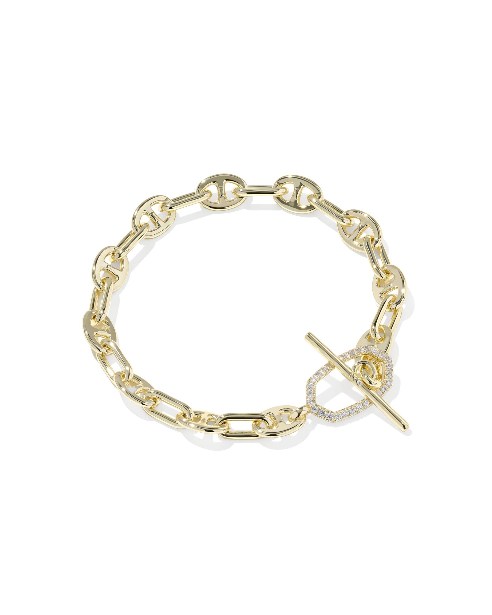 ELAINA TOGGLE LINK AND CHAIN BRACELET GOLD WHITE CZ