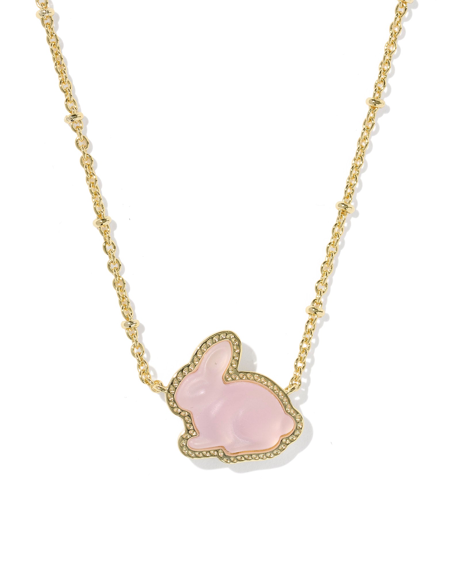 BUNNY SHORT PENDANT NECKLACE GOLD MATTE BLUSH PINK DICHROIC GLASS