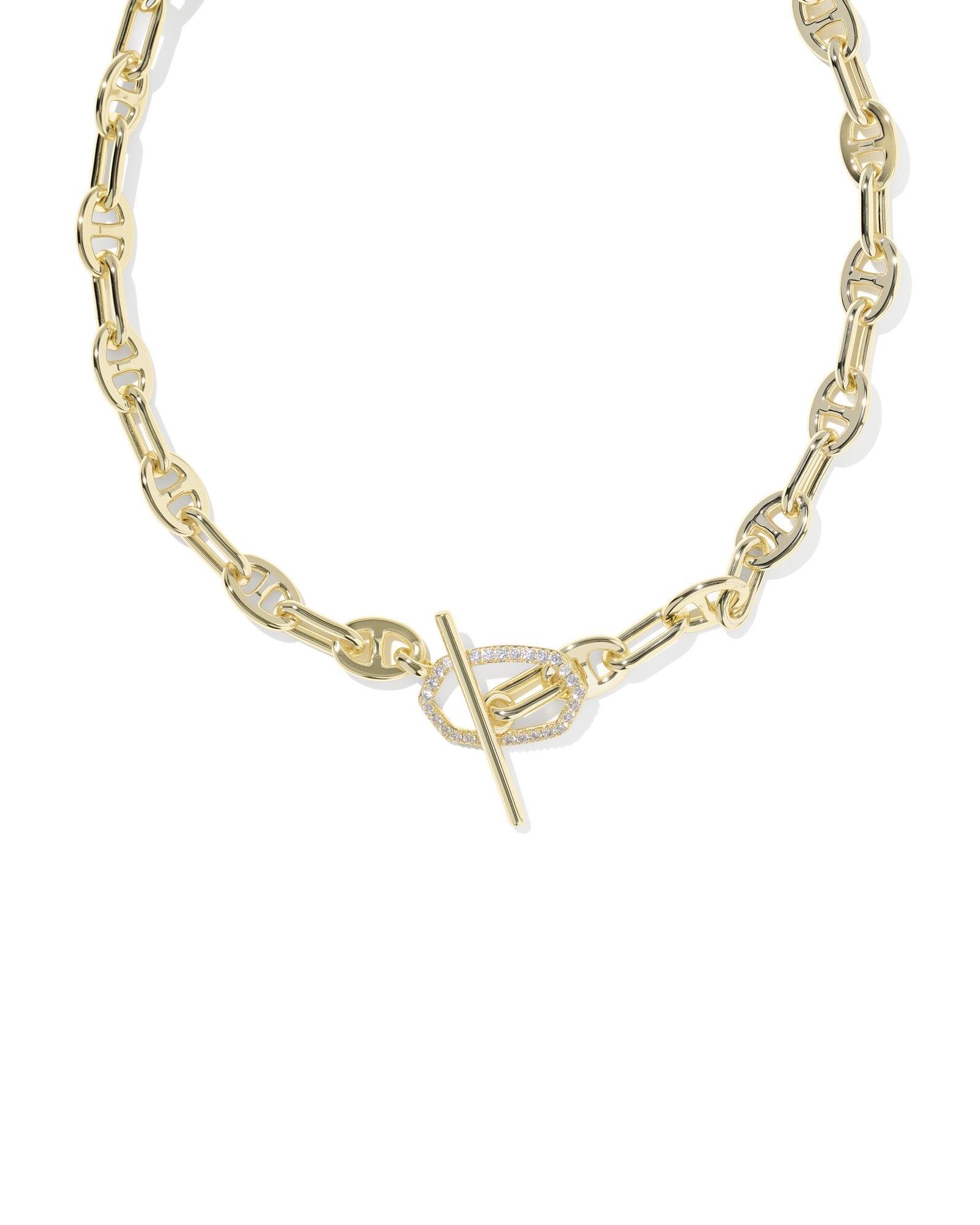 ELISA TOGGLE LINK AND CHAIN NECKLACE GOLD WHITE CZ