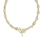 ELISA TOGGLE LINK AND CHAIN NECKLACE GOLD WHITE CZ