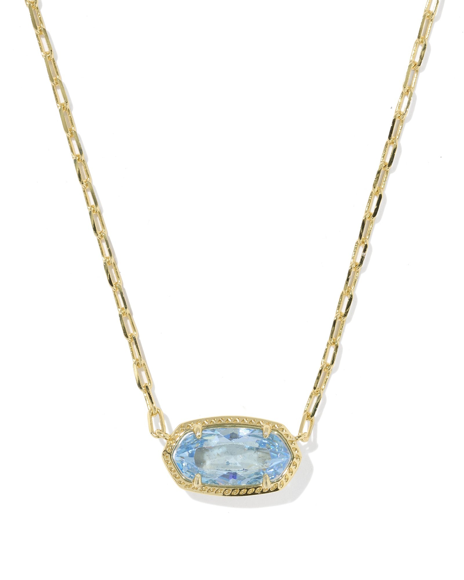 ELISA LUXE SHORT PENDANT NECKLACE GOLD LIGHT BLUE CZ