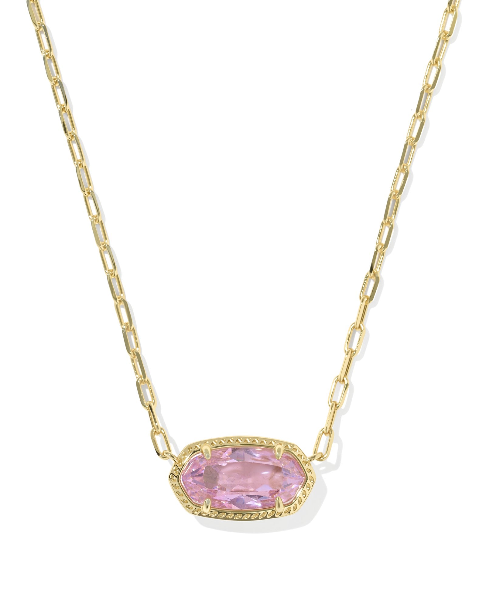 ELISA LUXE SHORT PENDANT NECKLACE GOLD LIGHT PINK CZ