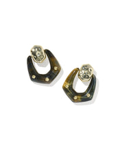 EMBRY OPEN FRAME EARRINGS GOLD DARK BROWN HAWK'S EYE