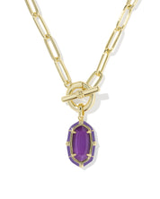 ELISA ENAMEL LINK AND CHAIN NECKLACE GOLD PURPLE MOTHER OF PEARL