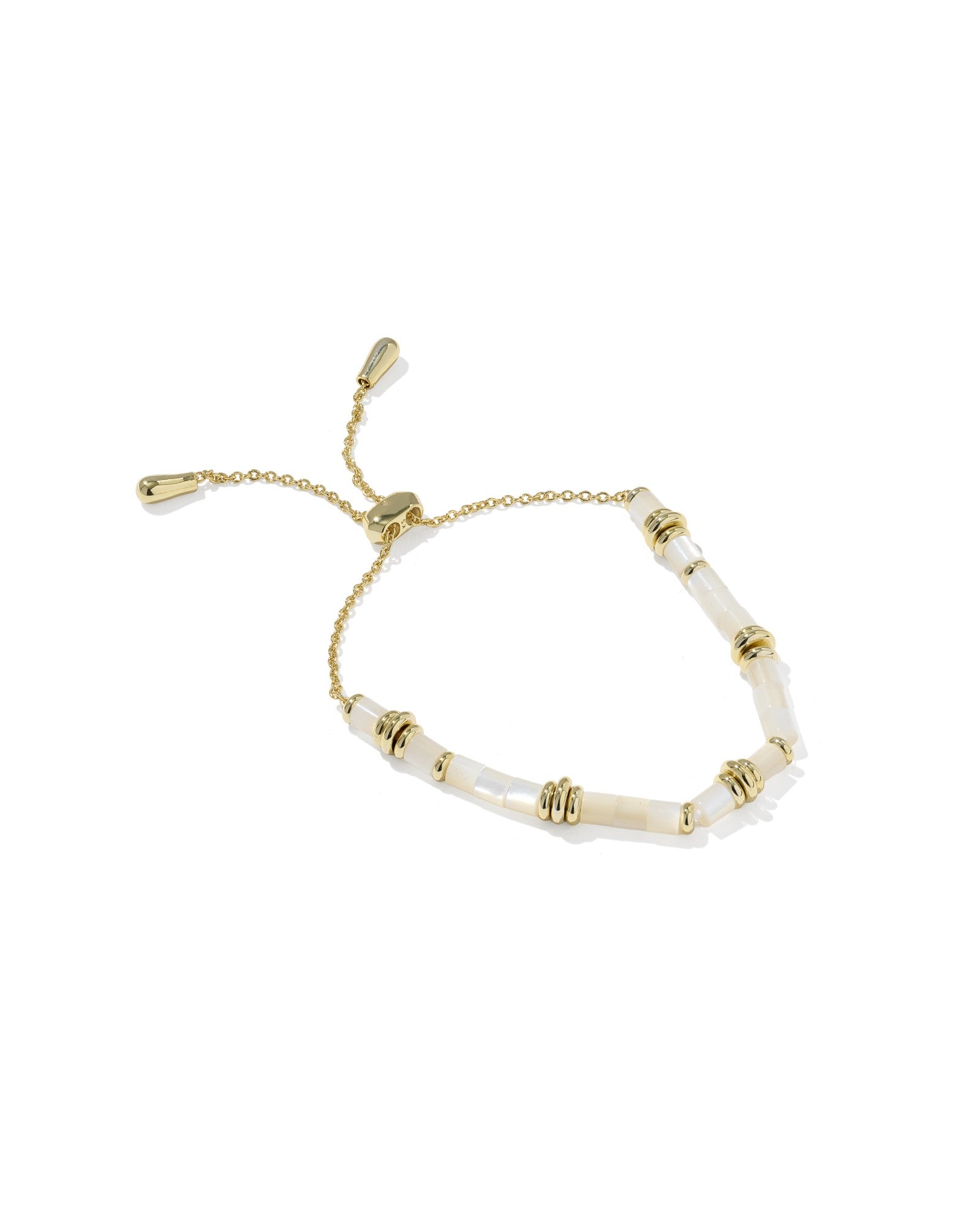 BREE BEADED DELICATE CHAIN BRACELET GOLD IVORY MOTHER OF PEARL