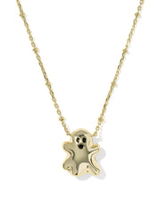 GHOST SHORT PENDANT NECKLACE GOLD WHITE GLOW IN THE DARK GLASS